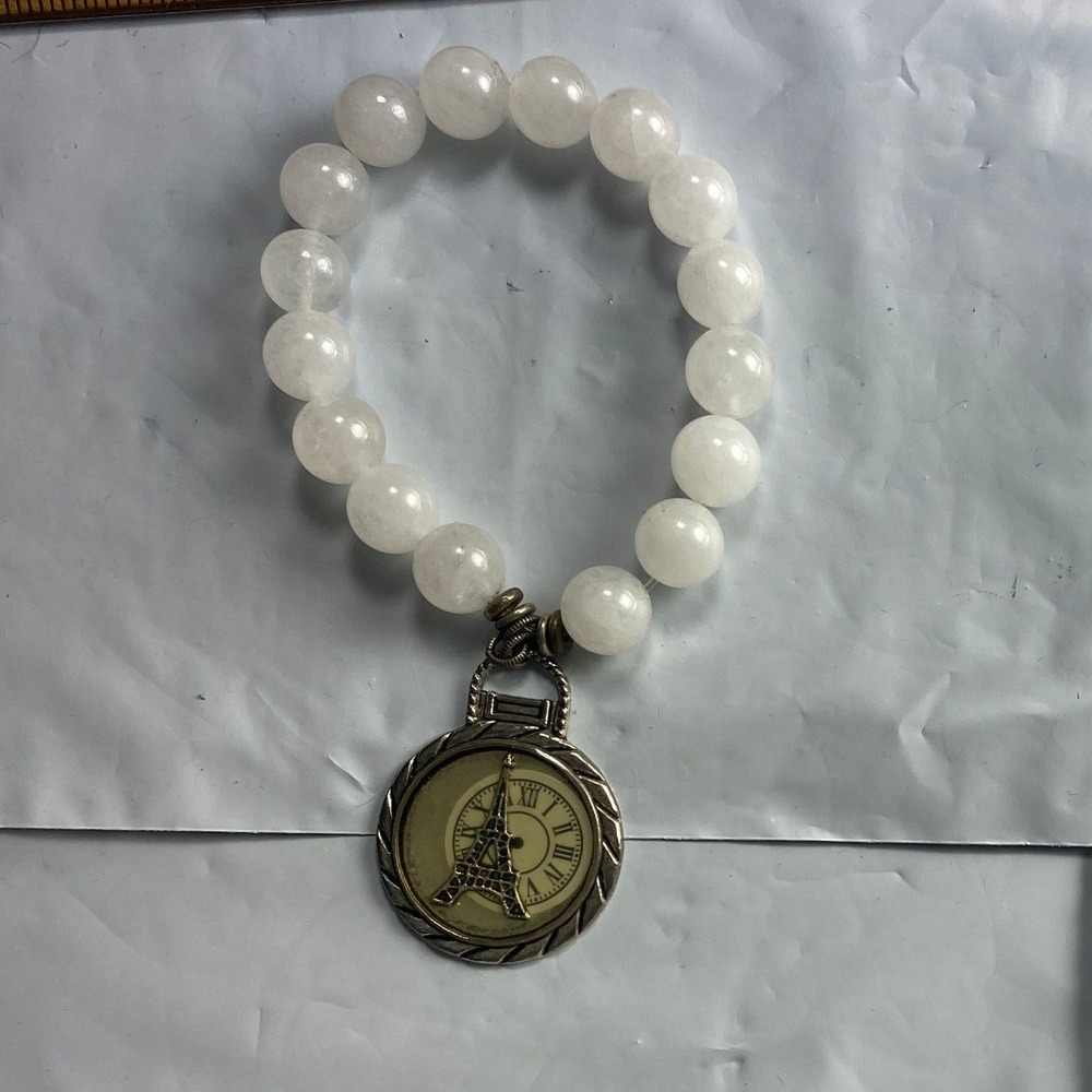Womens White Beaded Bracelet‎ with Compass Charm
